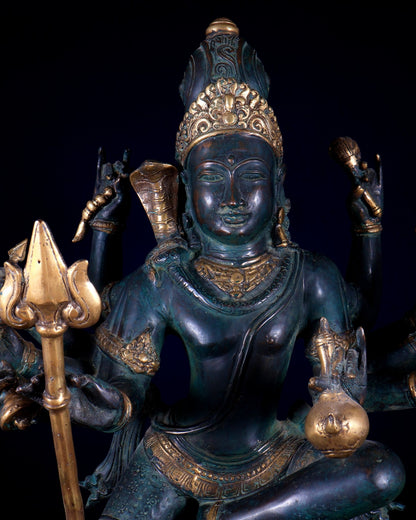 Bronze Dancing Shiva with eight arms and large trishul Sculpture – 24" Height - Budhshiv.com