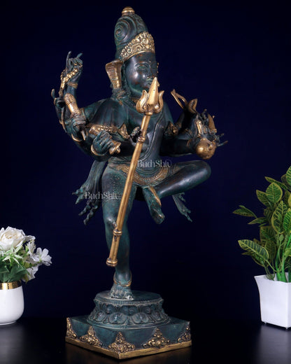 Bronze Dancing Shiva with eight arms and large trishul Sculpture – 24" Height - Budhshiv.com