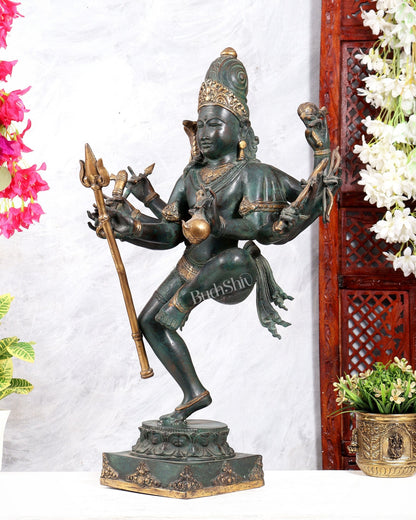 Bronze Dancing Shiva with eight arms and large trishul Sculpture – 24 inch - Budhshiv.com