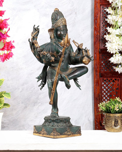Bronze Dancing Shiva with eight arms and large trishul Sculpture – 24 inch - Budhshiv.com