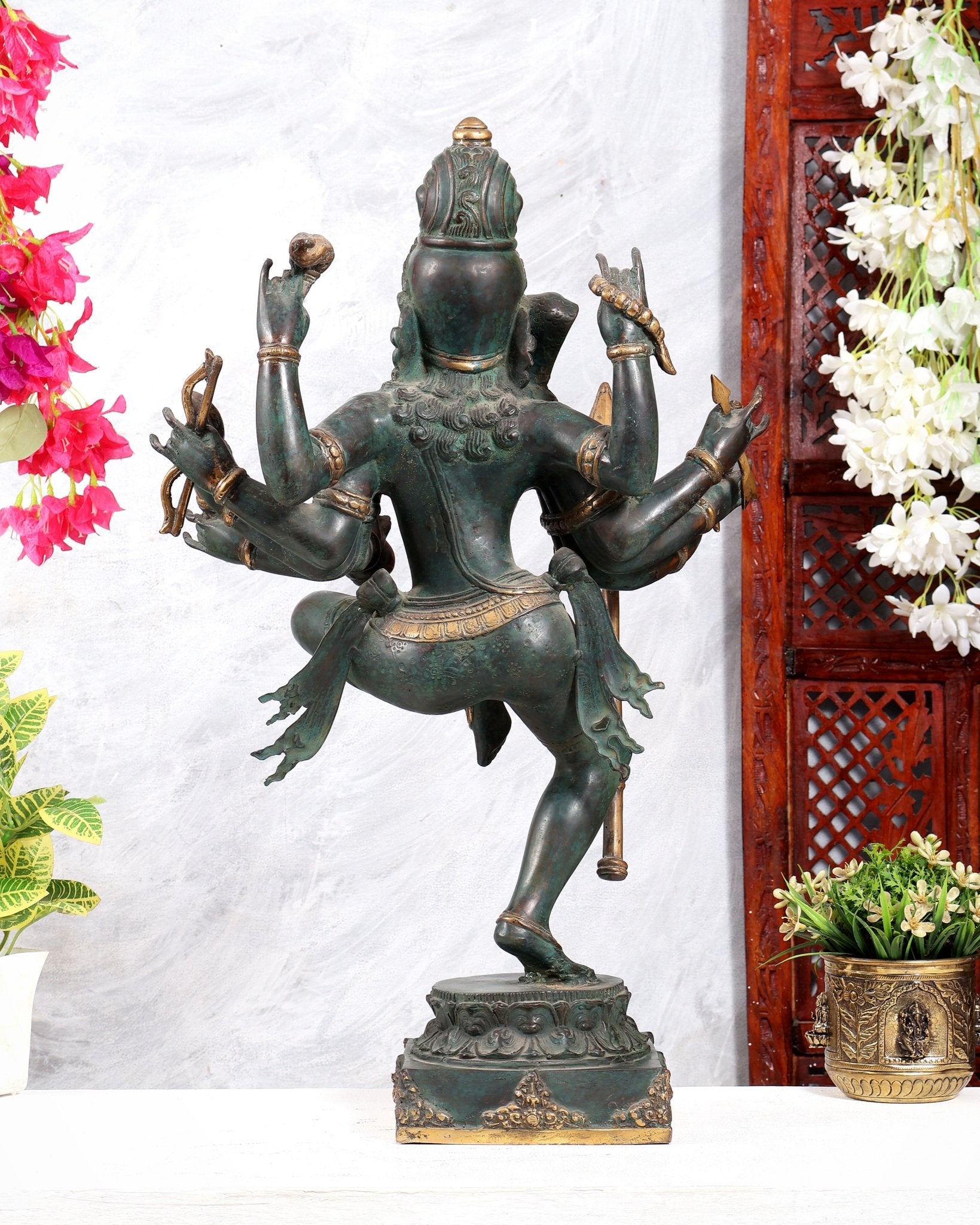Bronze Dancing Shiva with eight arms and large trishul Sculpture – 24 inch - Budhshiv.com
