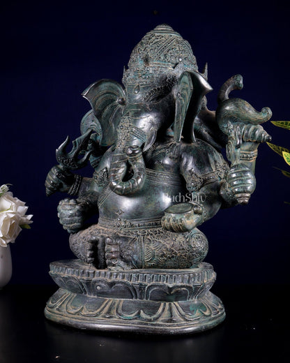 Bronze Ganesha Sculpture – Three - Headed, 16" Lost Wax Casting - Budhshiv.com