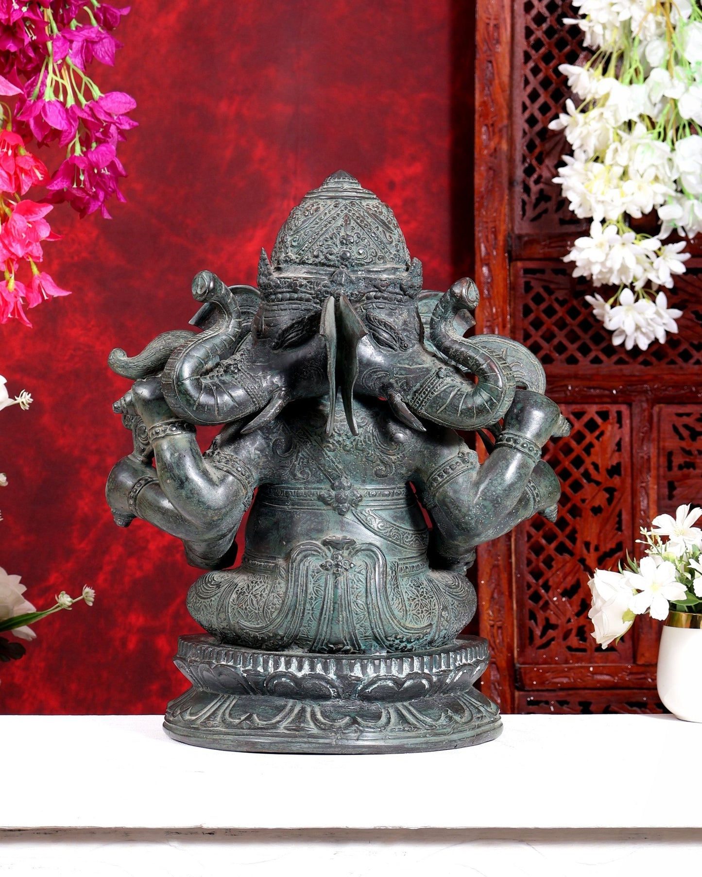 Bronze Ganesha Sculpture – Three-Headed, 16" Lost Wax Casting - Budhshiv.com