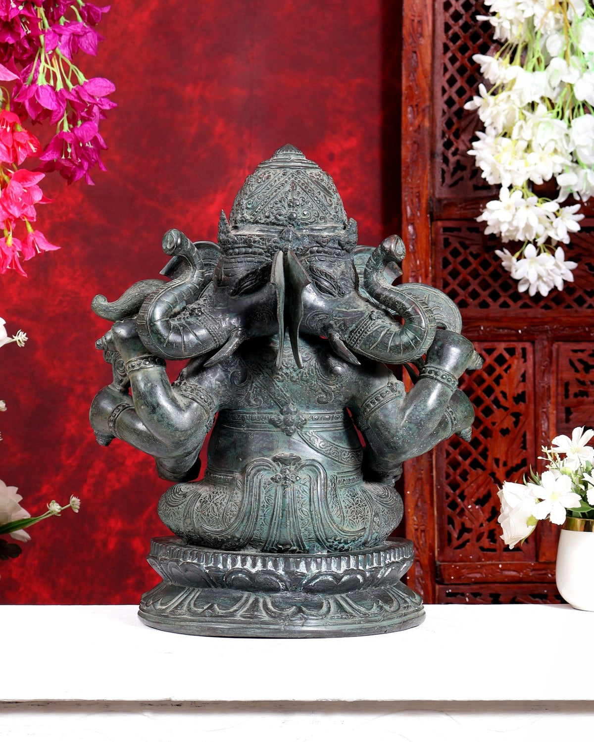 Bronze Ganesha Sculpture – Three-Headed, 16" Lost Wax Casting - Budhshiv.com