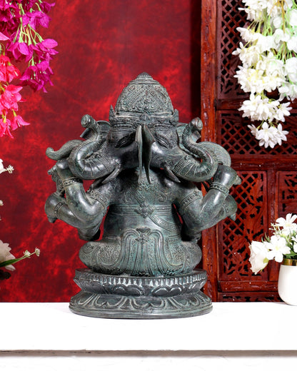 Bronze Ganesha Sculpture – Three-Headed, 16" Lost Wax Casting - Budhshiv.com