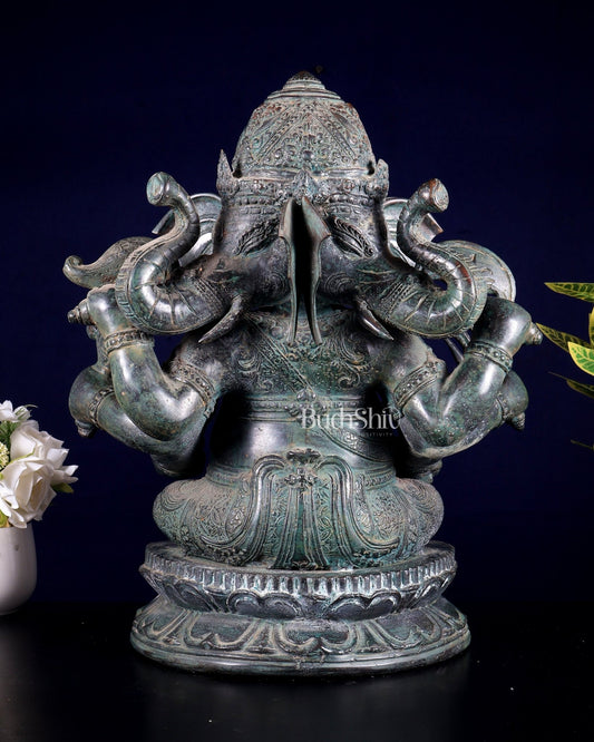 Bronze Ganesha Sculpture – Three - Headed, 16" Lost Wax Casting - Budhshiv.com