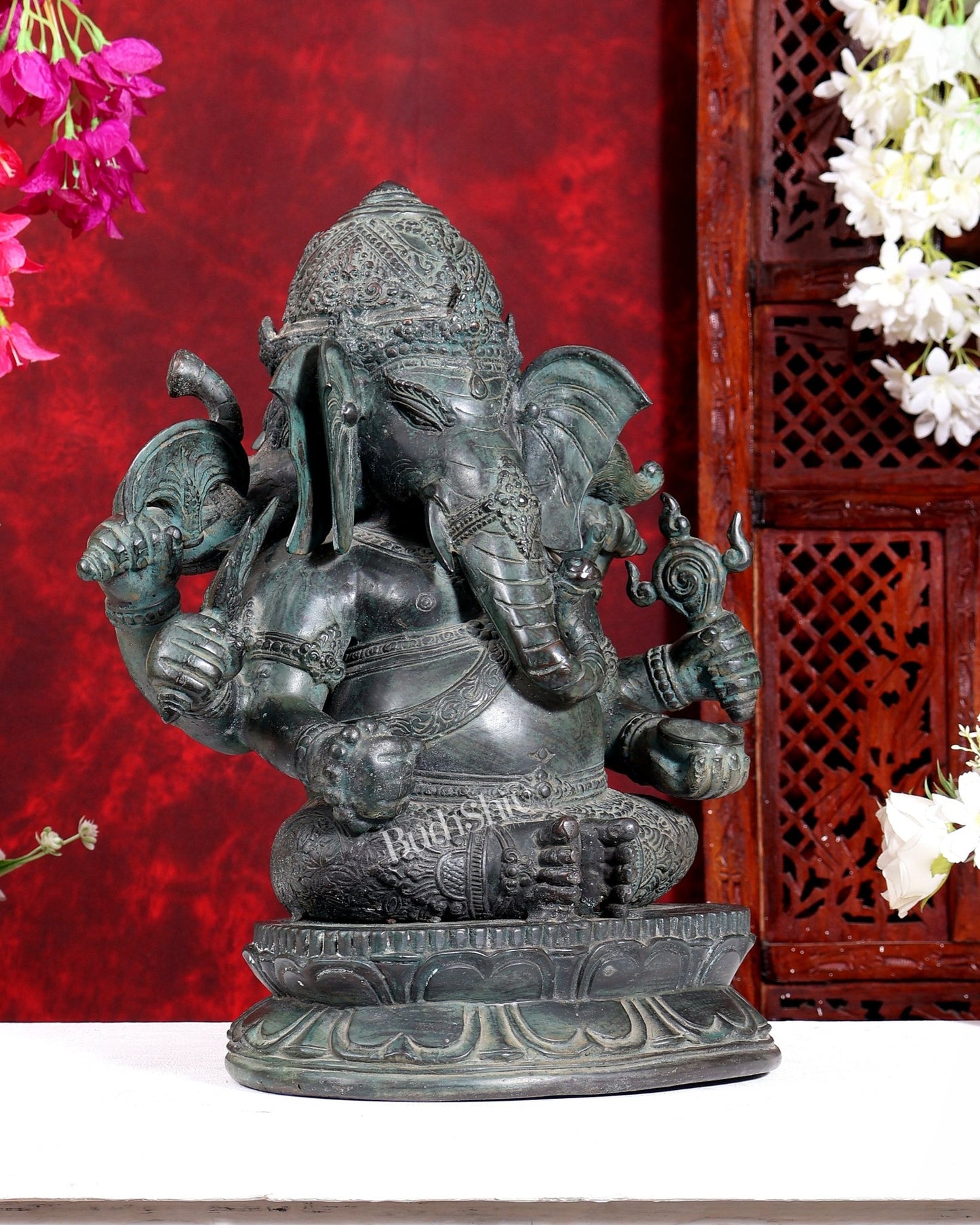 Bronze Ganesha Sculpture – Three-Headed, 16" Lost Wax Casting - Budhshiv.com