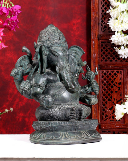 Bronze Ganesha Sculpture – Three-Headed, 16" Lost Wax Casting - Budhshiv.com