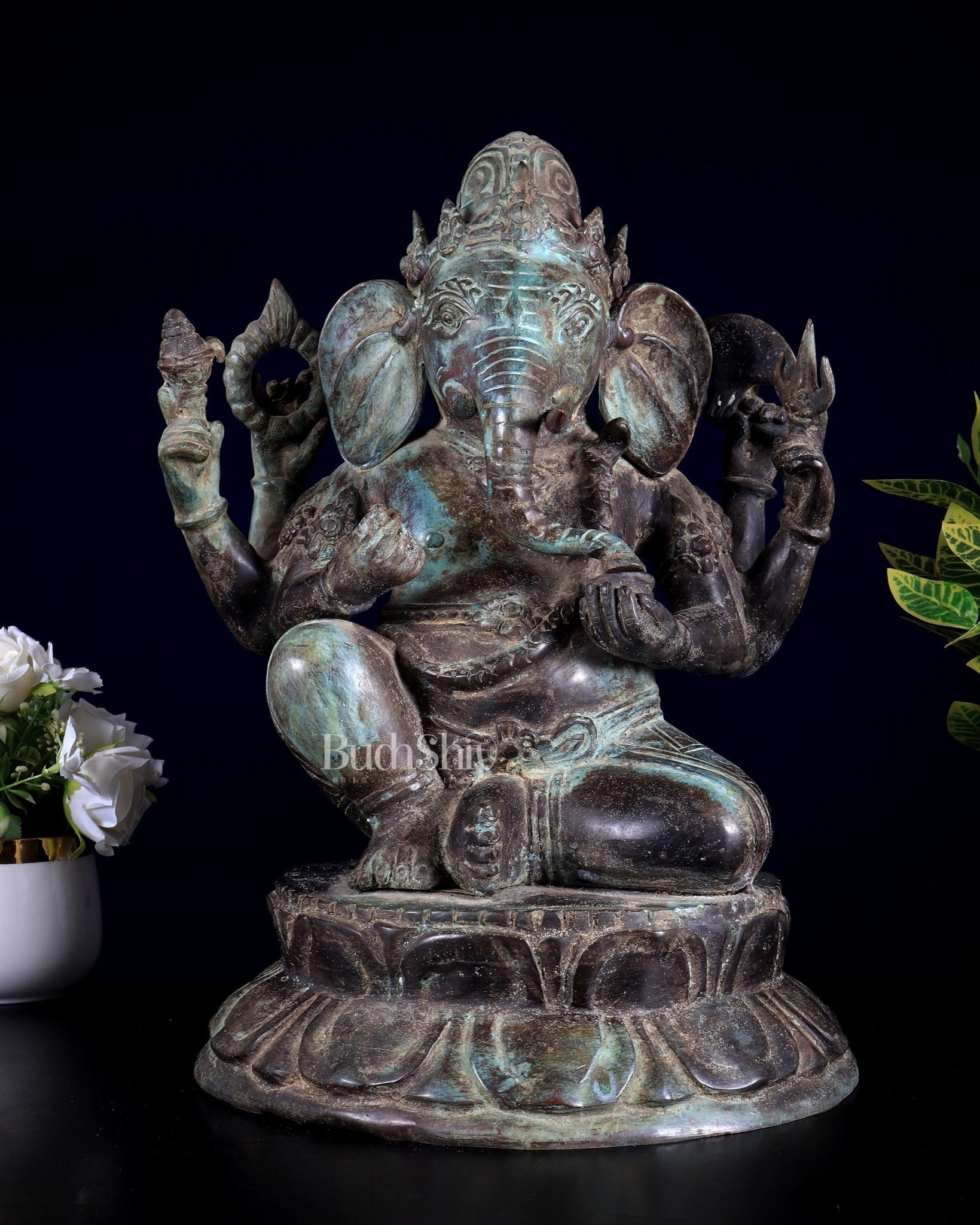 Bronze Ganesha Statue | Lost Wax Sculpture | 17" - Budhshiv.com