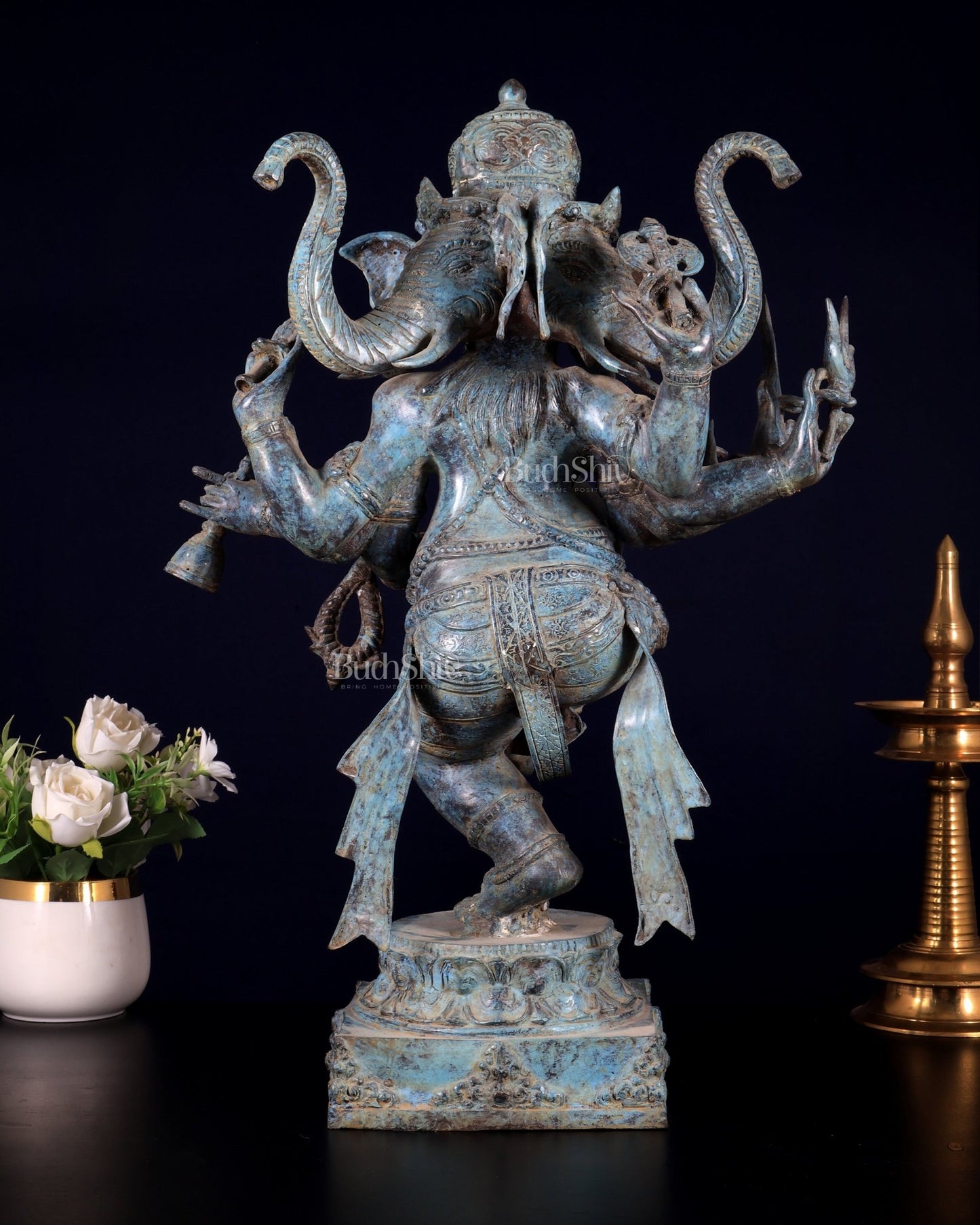 Bronze Ganesha Statue three faced Master Sculpture 20 inch - Budhshiv.com