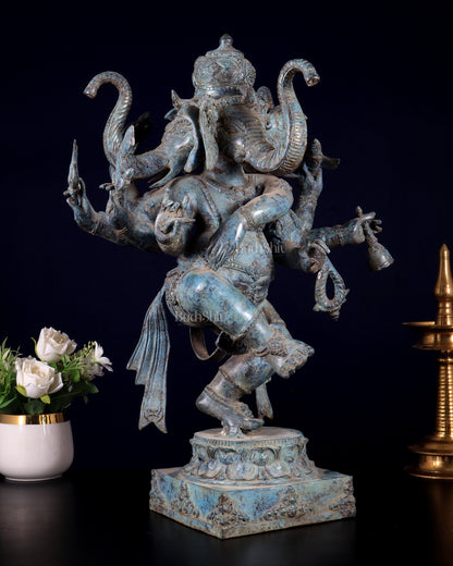Bronze Ganesha Statue three faced Master Sculpture 20 inch - Budhshiv.com