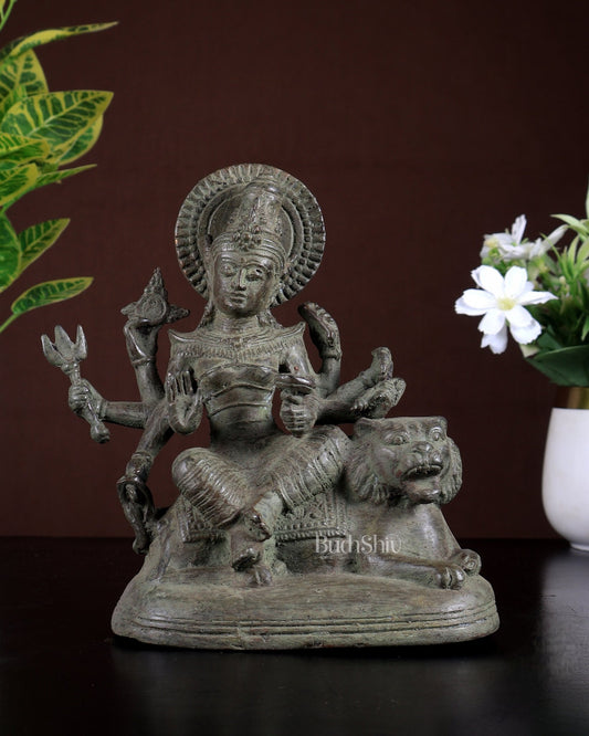Bronze Goddess Durga Seated on Lion – Balinese Casting | Museum Grade Collectible 7 inch - Budhshiv.com