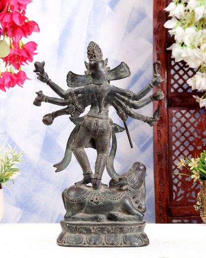 Bronze Goddess Durga Statue | Lost Wax Casting | 13" - Budhshiv.com