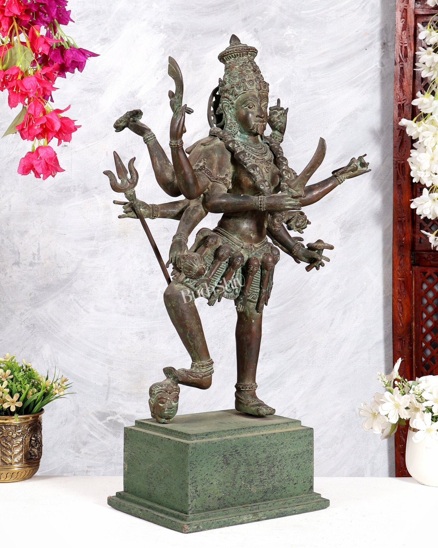 Bronze Goddess Kali Statue – 23” (58 cm) Fierce Form with 10 Arms - Budhshiv.com