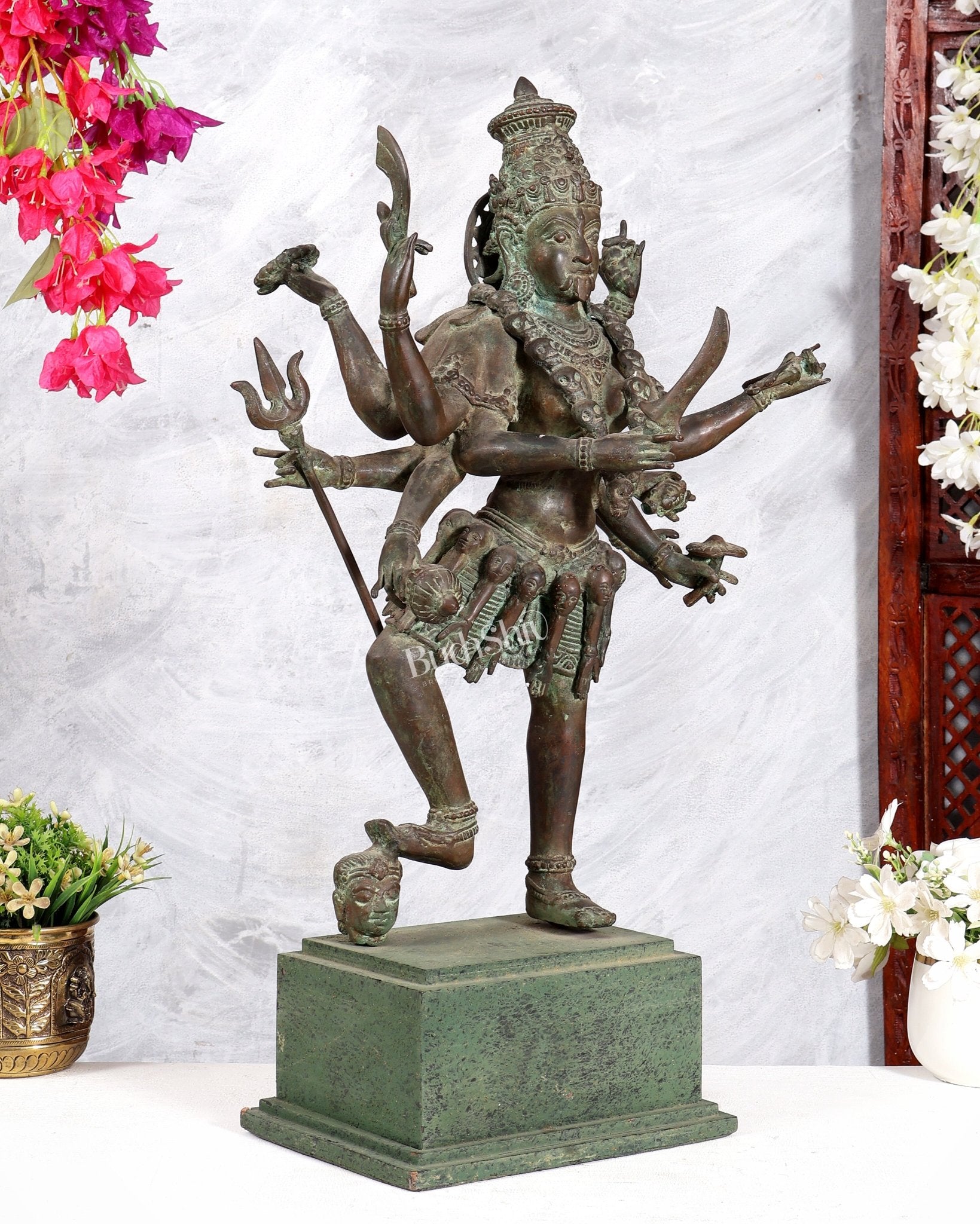 Bronze Goddess Kali Statue – 23” (58 cm) Fierce Form with 10 Arms - Budhshiv.com