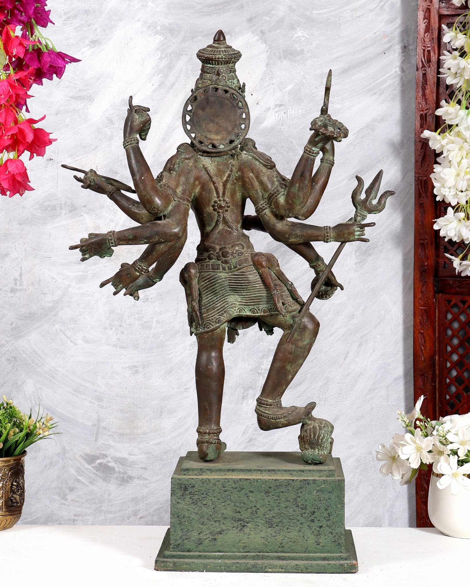 Bronze Goddess Kali Statue – 23” (58 cm) Fierce Form with 10 Arms - Budhshiv.com
