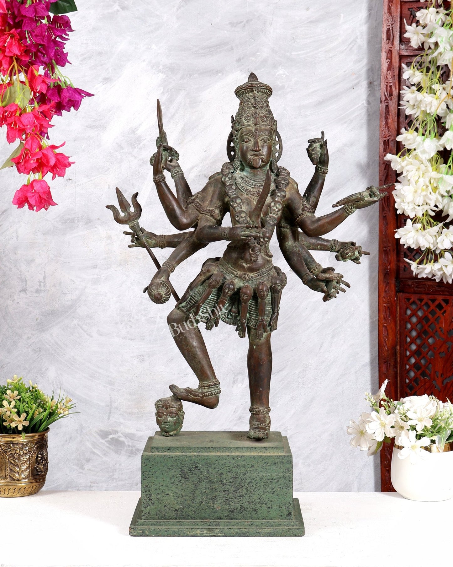 Bronze Goddess Kali Statue – 23” (58 cm) Fierce Form with 10 Arms - Budhshiv.com