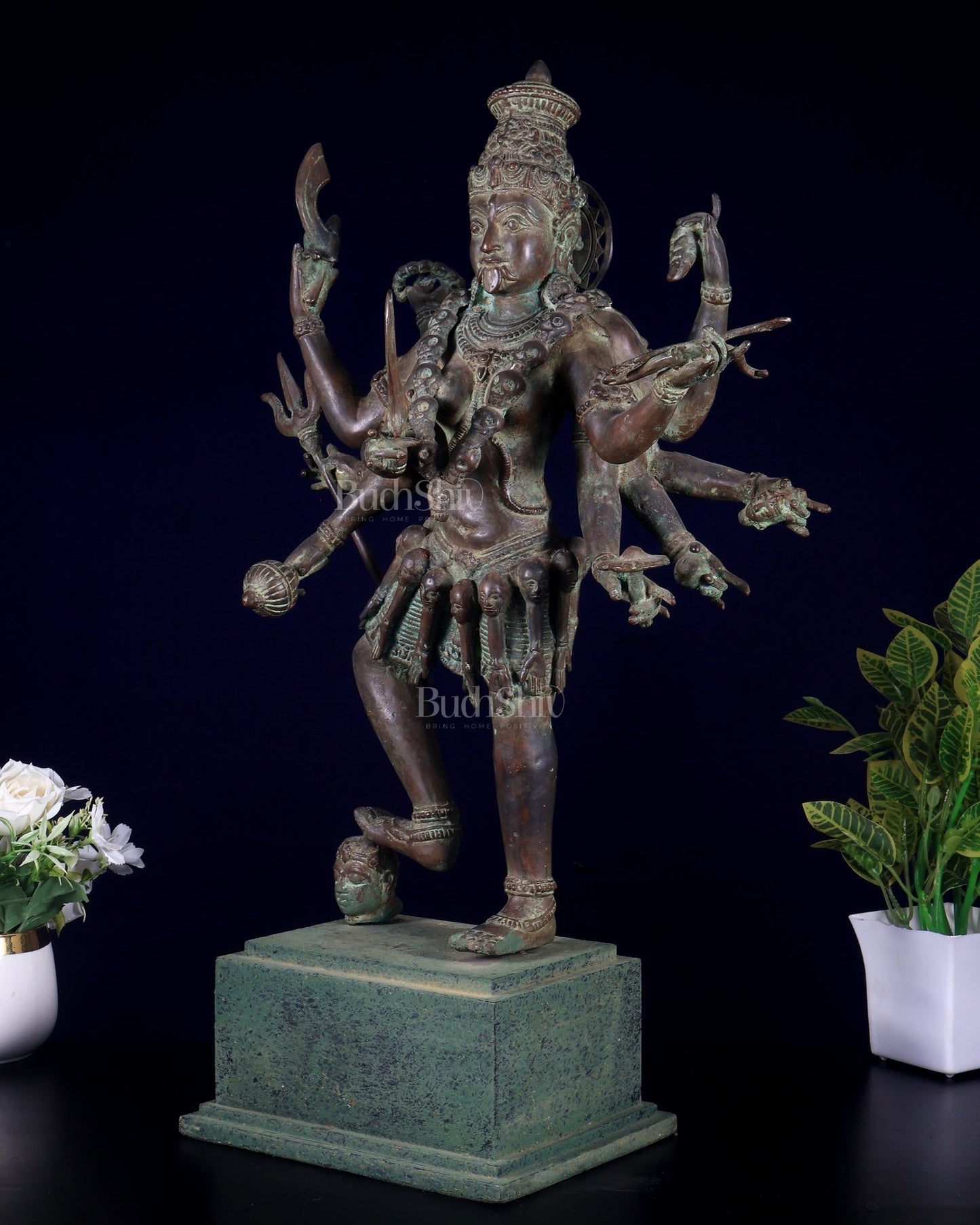 Bronze Goddess Kali Statue – 23” (58 cm) Fierce Form with 10 Arms - Budhshiv.com