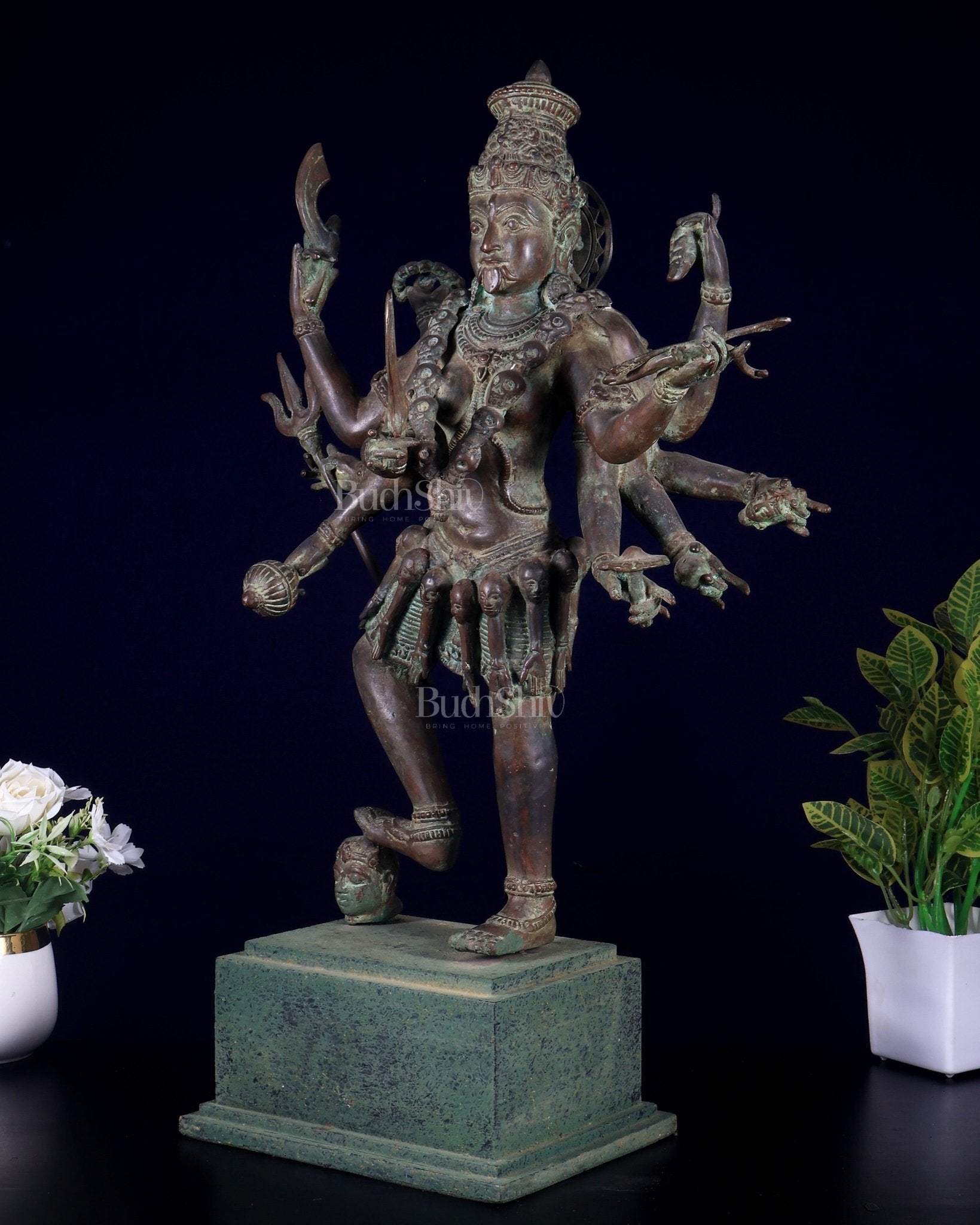 Bronze Goddess Kali Statue – 23” (58 cm) Fierce Form with 10 Arms - Budhshiv.com