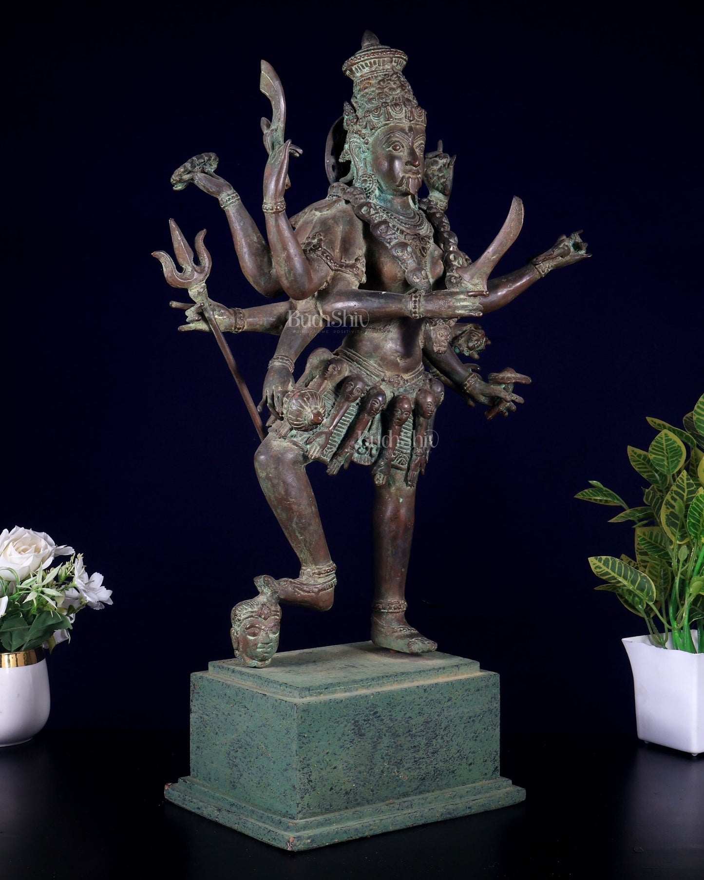 Bronze Goddess Kali Statue – 23” (58 cm) Fierce Form with 10 Arms - Budhshiv.com