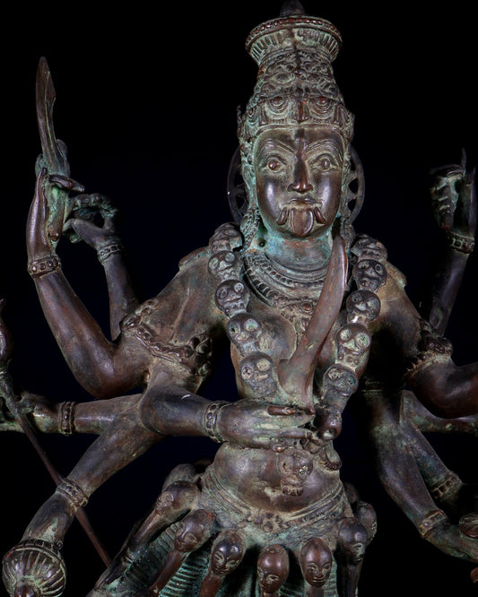 Bronze Goddess Kali Statue – 23” (58 cm) Fierce Form with 10 Arms - Budhshiv.com