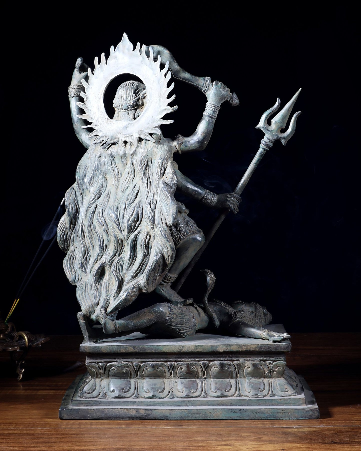 Bronze Kali Standing on Shiva | Indonesian Sculpture – 15.5" - Budhshiv.com