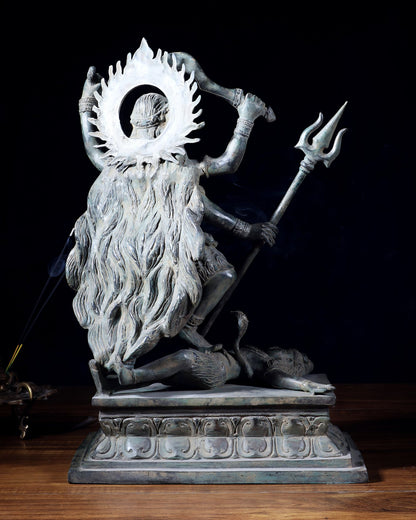 Bronze Kali Standing on Shiva | Indonesian Sculpture – 15.5" - Budhshiv.com