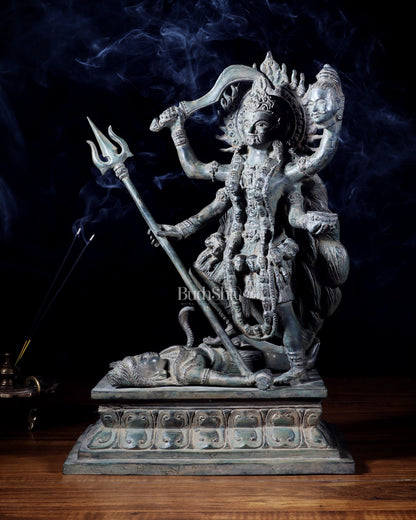 Bronze Kali Standing on Shiva | Indonesian Sculpture – 15.5" - Budhshiv.com