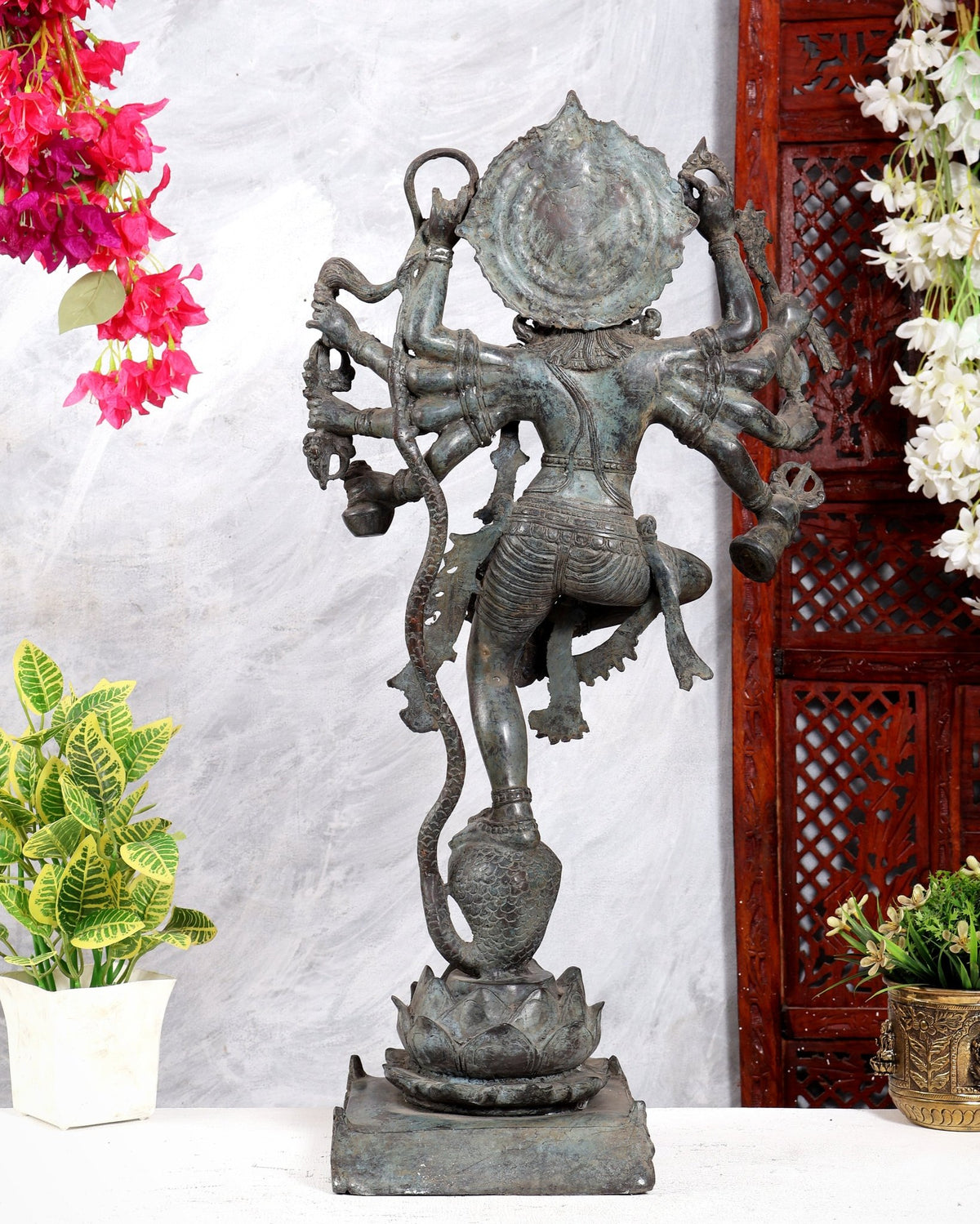Bronze Krishna dancing on Kaliya Naag Sculpture – 25" lost wax cast - Budhshiv.com