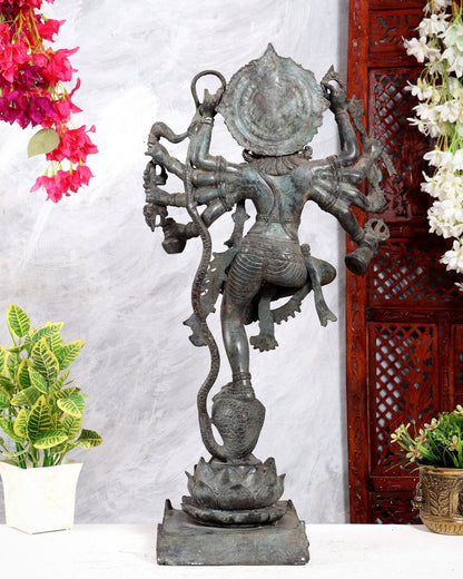 Bronze Krishna dancing on Kaliya Naag Sculpture – 25" lost wax cast - Budhshiv.com