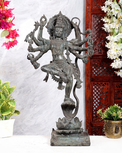 Bronze Krishna dancing on Kaliya Naag Sculpture – 25" lost wax cast - Budhshiv.com