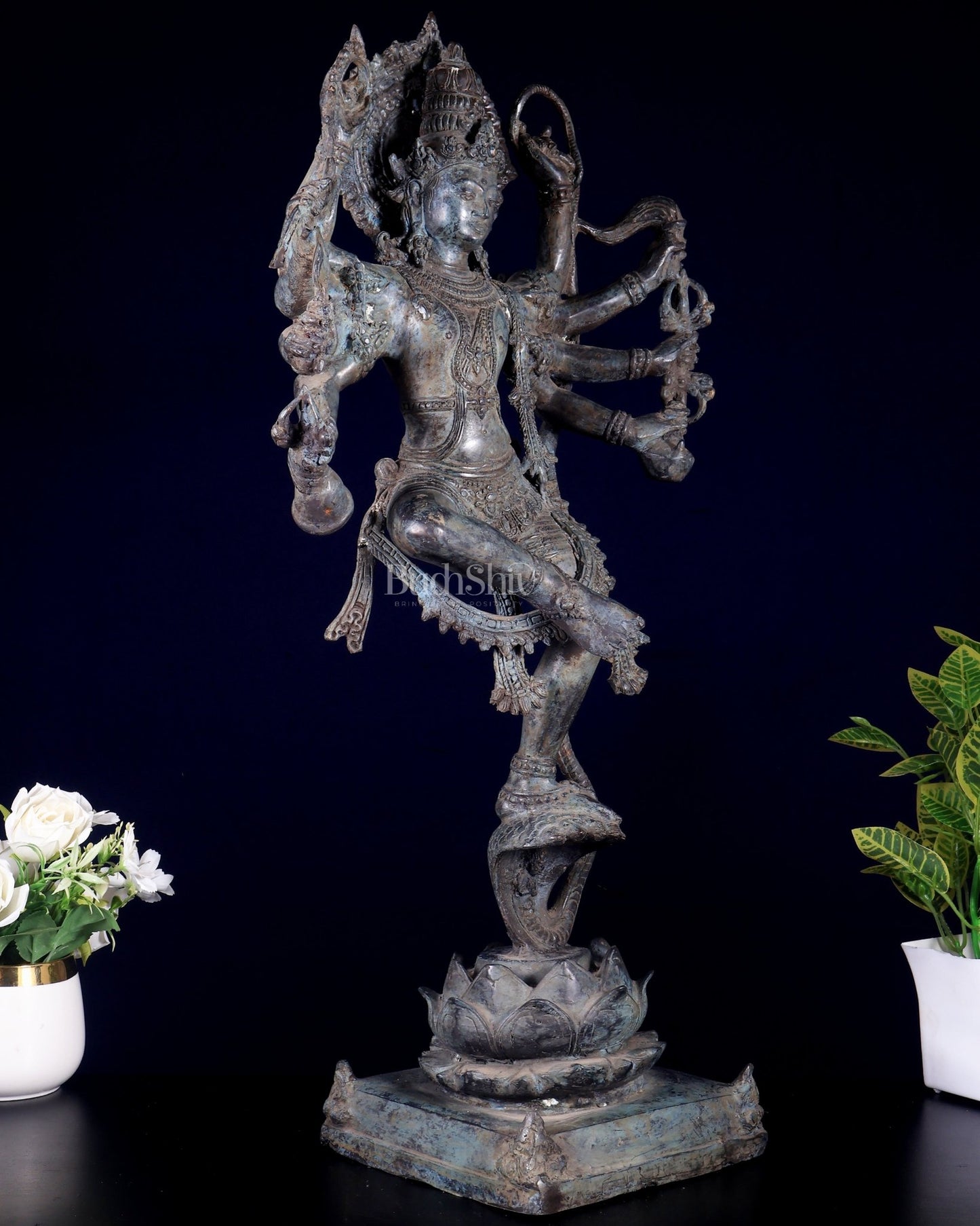 Bronze Krishna dancing on Kaliya Naag Sculpture – 25" lost wax - Budhshiv.com