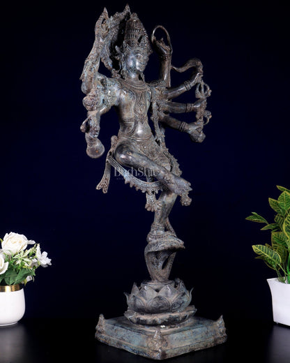 Bronze Krishna dancing on Kaliya Naag Sculpture – 25" lost wax - Budhshiv.com