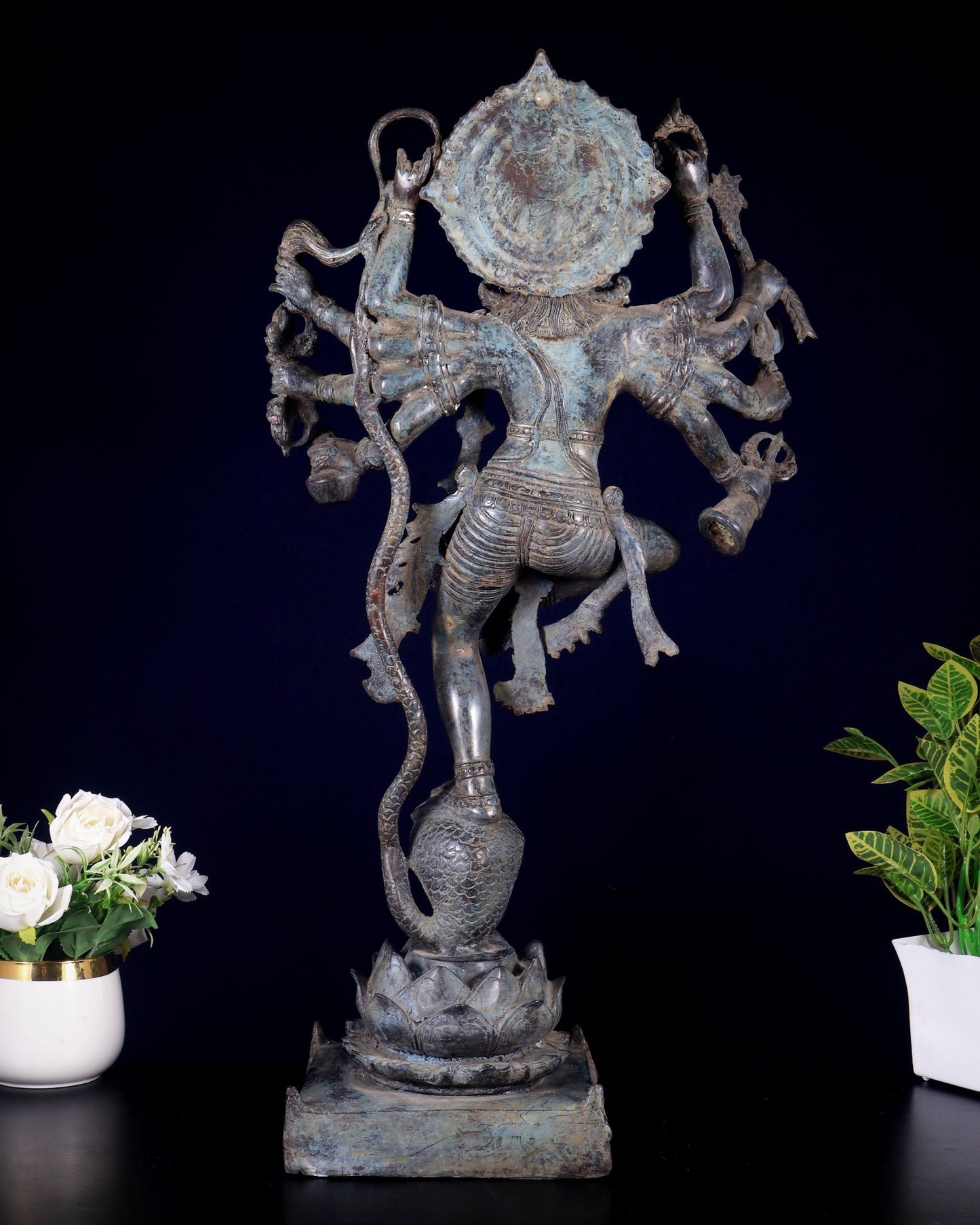 Bronze Krishna dancing on Kaliya Naag Sculpture – 25" lost wax - Budhshiv.com