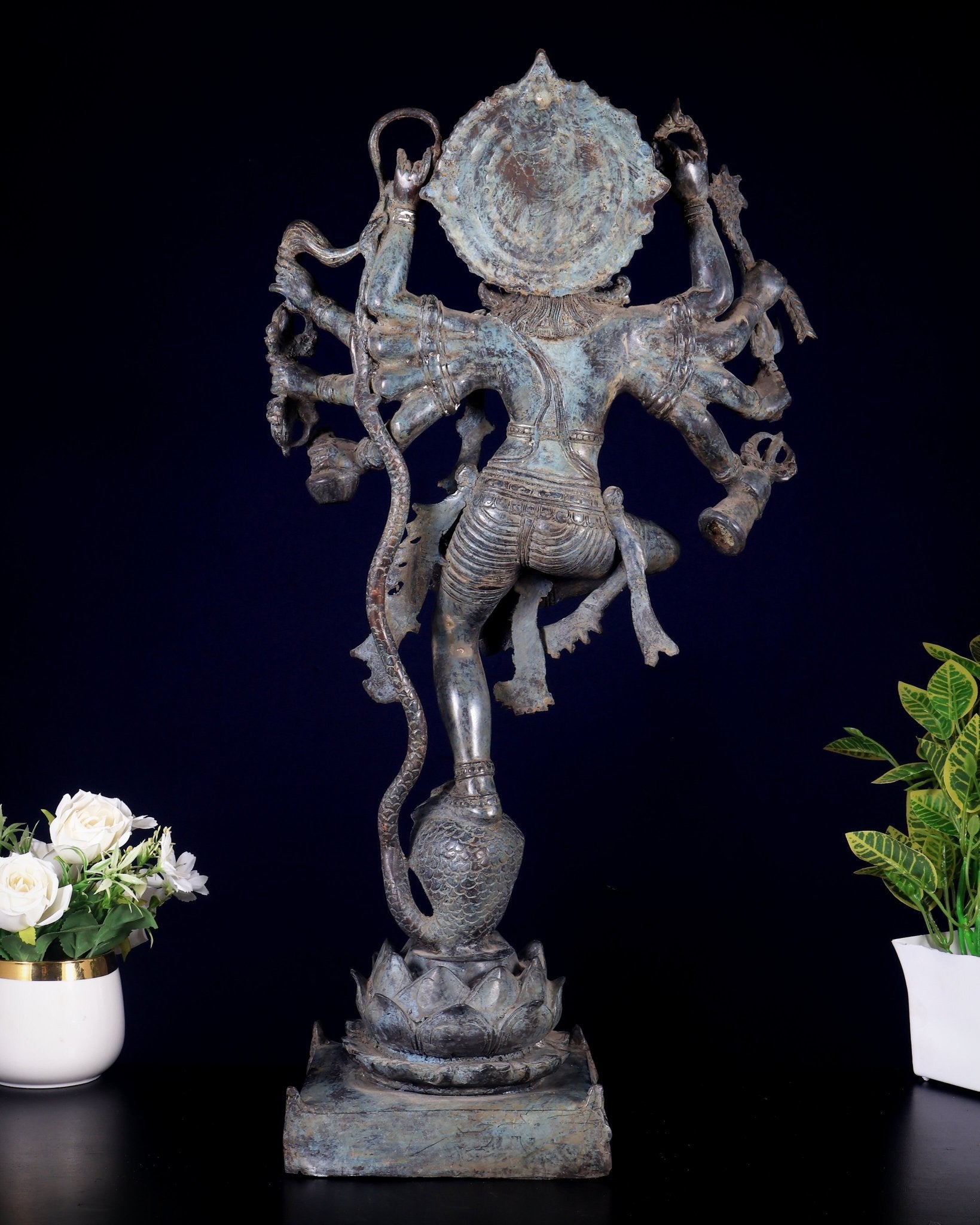 Bronze Krishna dancing on Kaliya Naag Sculpture – 25" lost wax - Budhshiv.com