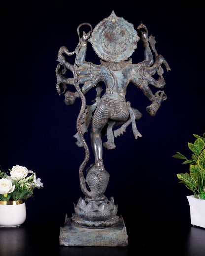 Bronze Krishna dancing on Kaliya Naag Sculpture – 25" lost wax - Budhshiv.com