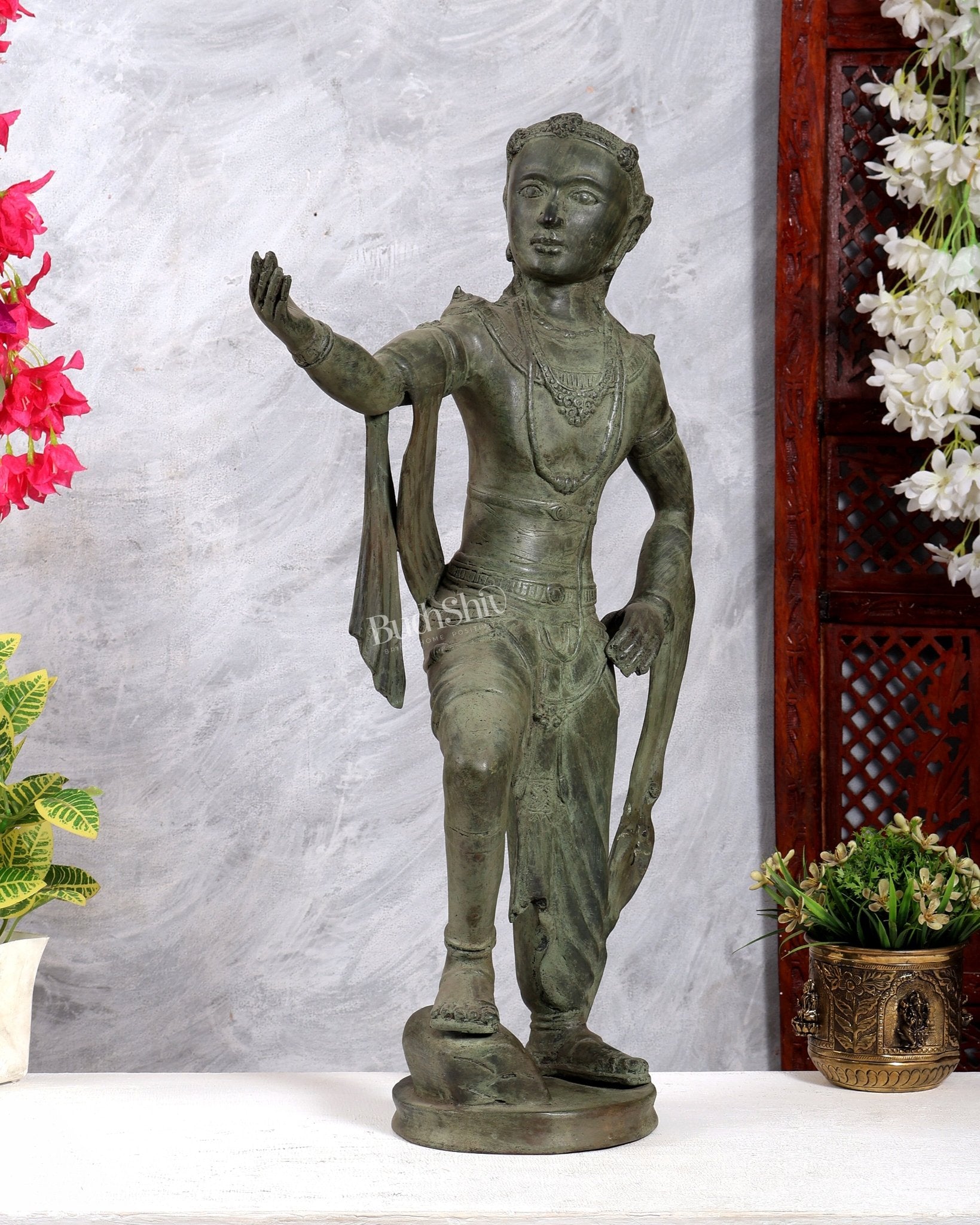 Bronze Krishna Gita Updesh Statue – Vintage Patina | Indonesian Depiction - Budhshiv.com