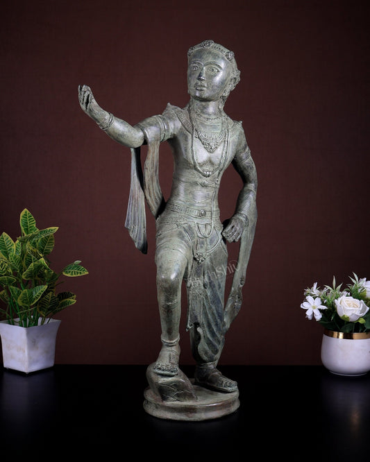 Bronze Krishna Gita Updesh Statue – Vintage Patina | Indonesian Depiction - Budhshiv.com