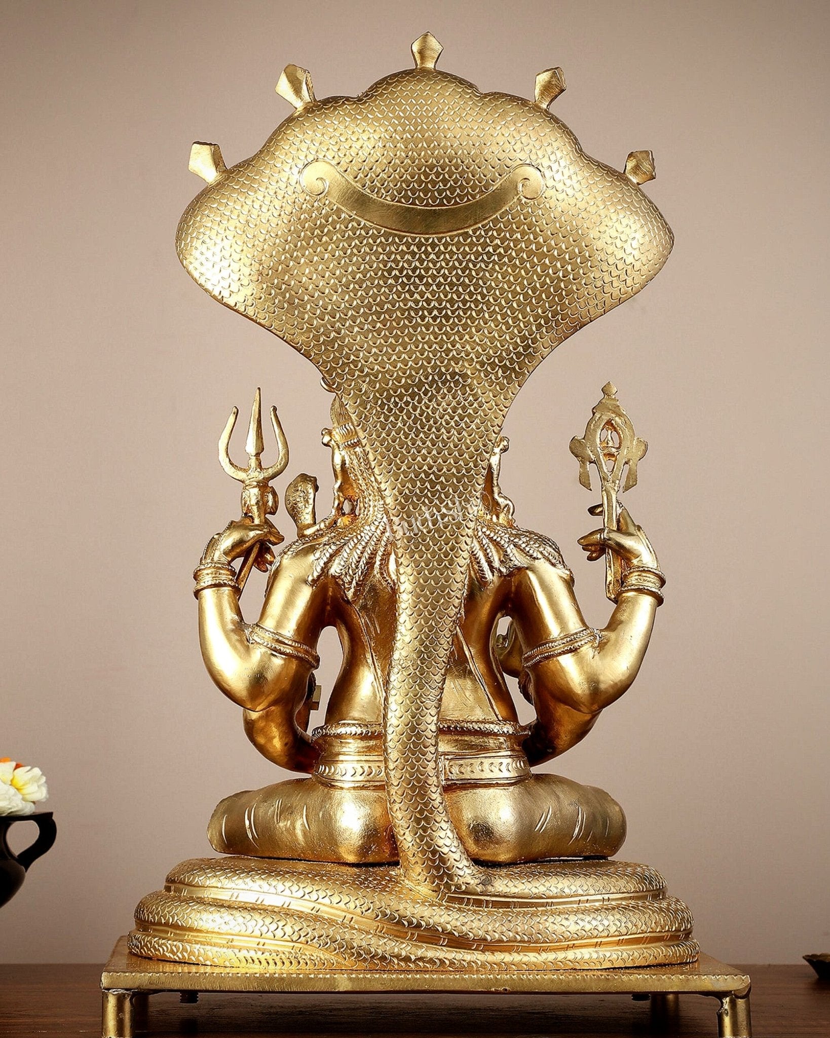 Bronze Lord Ganesha with Shiva and Parvati Idol - 18.5" panchaloha sculpture - Budhshiv.com