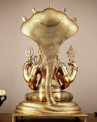 Bronze Lord Ganesha with Shiva and Parvati Idol - 18.5" panchaloha sculpture - Budhshiv.com