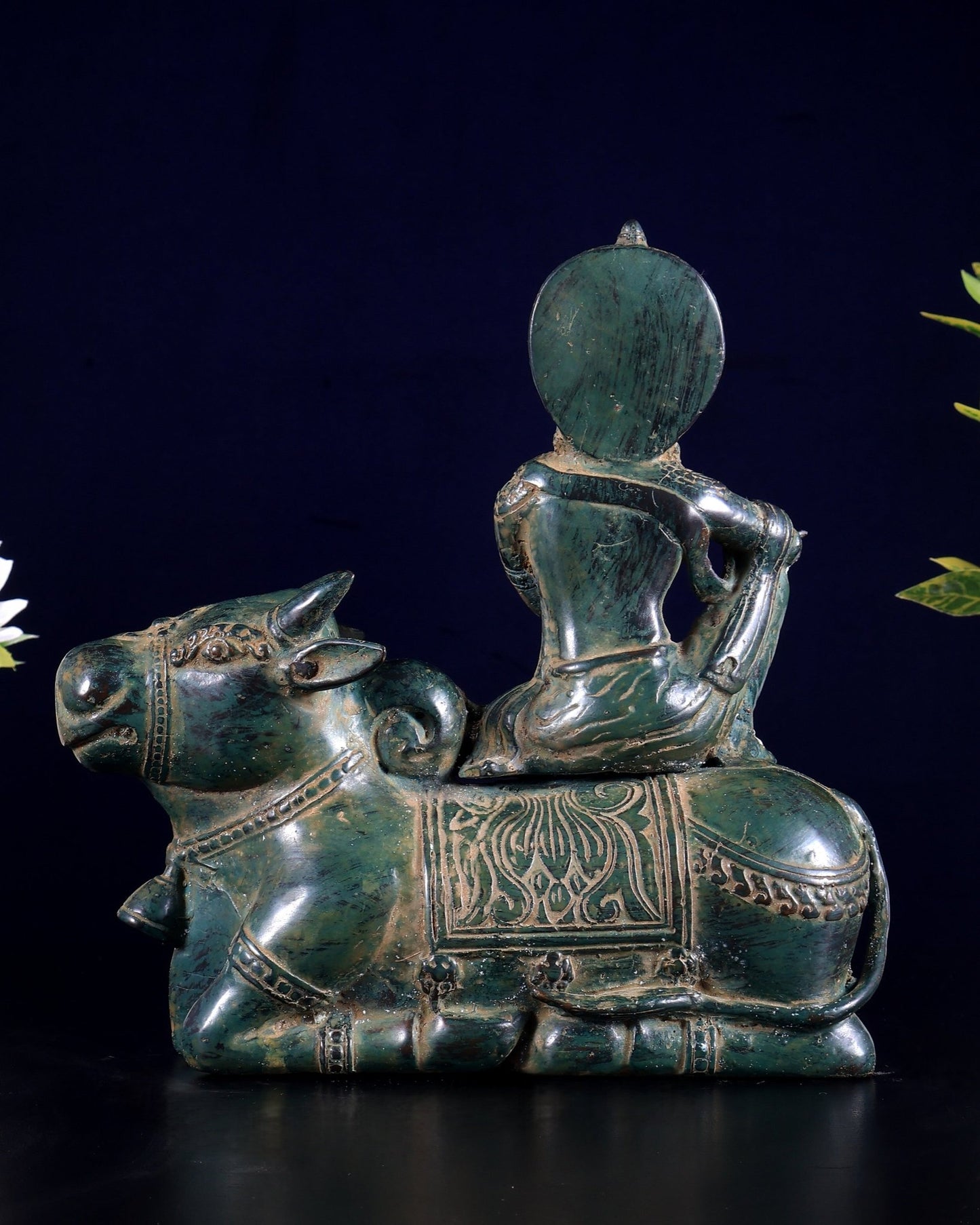 Bronze Lord Krishna Sitting on Cow Sculpture | Height: 9 inch - Budhshiv.com