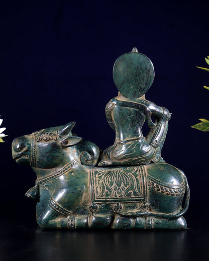 Bronze Lord Krishna Sitting on Cow Sculpture | Height: 9 inch - Budhshiv.com
