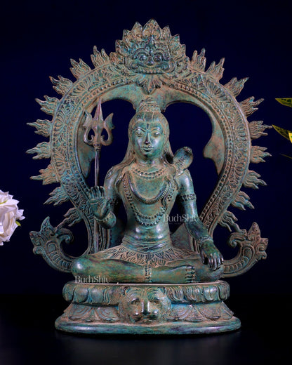 Bronze Lord Shiva Blessing Statue with Arch – 14" Height - Budhshiv.com