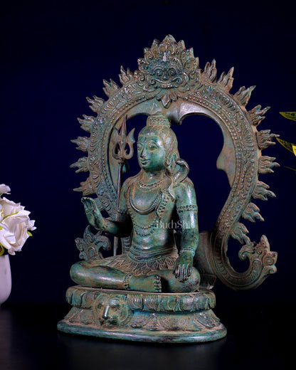 Bronze Lord Shiva Blessing Statue with Arch – 14" Height - Budhshiv.com