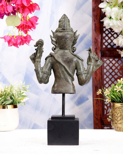 Bronze Lord Shiva Bust on Wooden Base – Museum Style Collectible 13.5 inch - Budhshiv.com