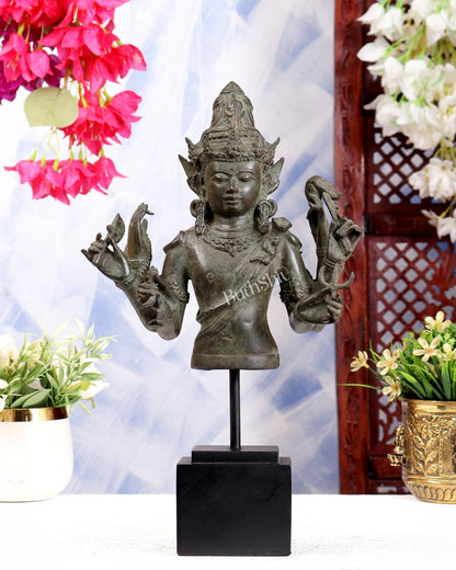 Bronze Lord Shiva Bust on Wooden Base – Museum Style Collectible 13.5 inch - Budhshiv.com