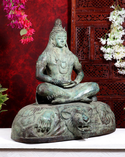 Bronze Lord Shiva in Meditation – Dhyana Mudra Mahadev Sculpture, 30 inch - Budhshiv.com