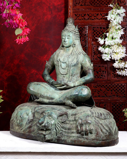 Bronze Lord Shiva in Meditation – Dhyana Mudra Mahadev Sculpture, 30 inch - Budhshiv.com
