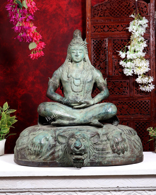 Bronze Lord Shiva in Meditation – Dhyana Mudra Mahadev Sculpture, 30 inch - Budhshiv.com