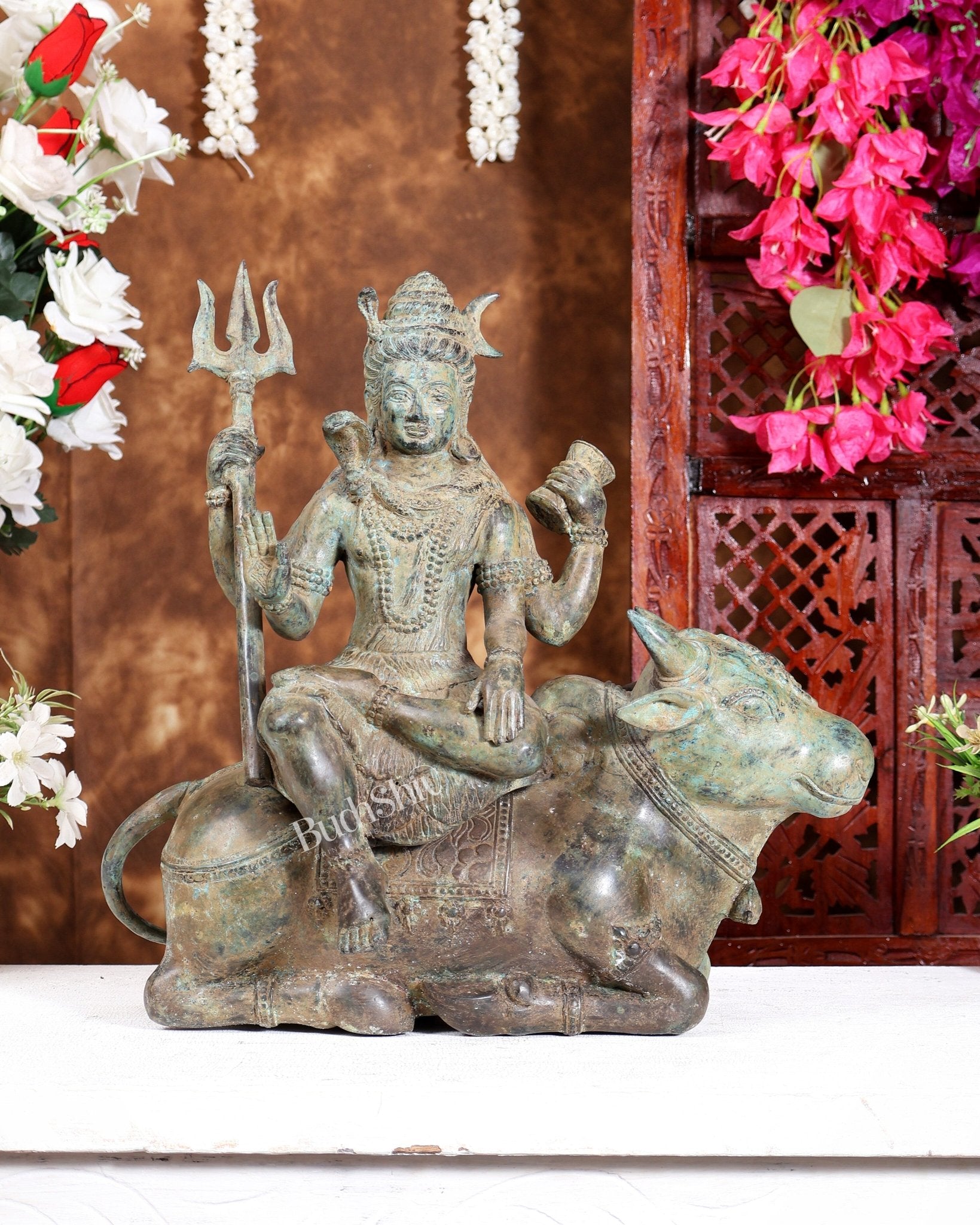 Bronze Lord Shiva Seated on Nandi Idol – Balinese Lost Wax Cast Sculpture (15 Inches) - Budhshiv.com